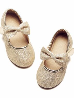 Girls' Gold Glitter Bow Mary Jane Dress Shoes 11T